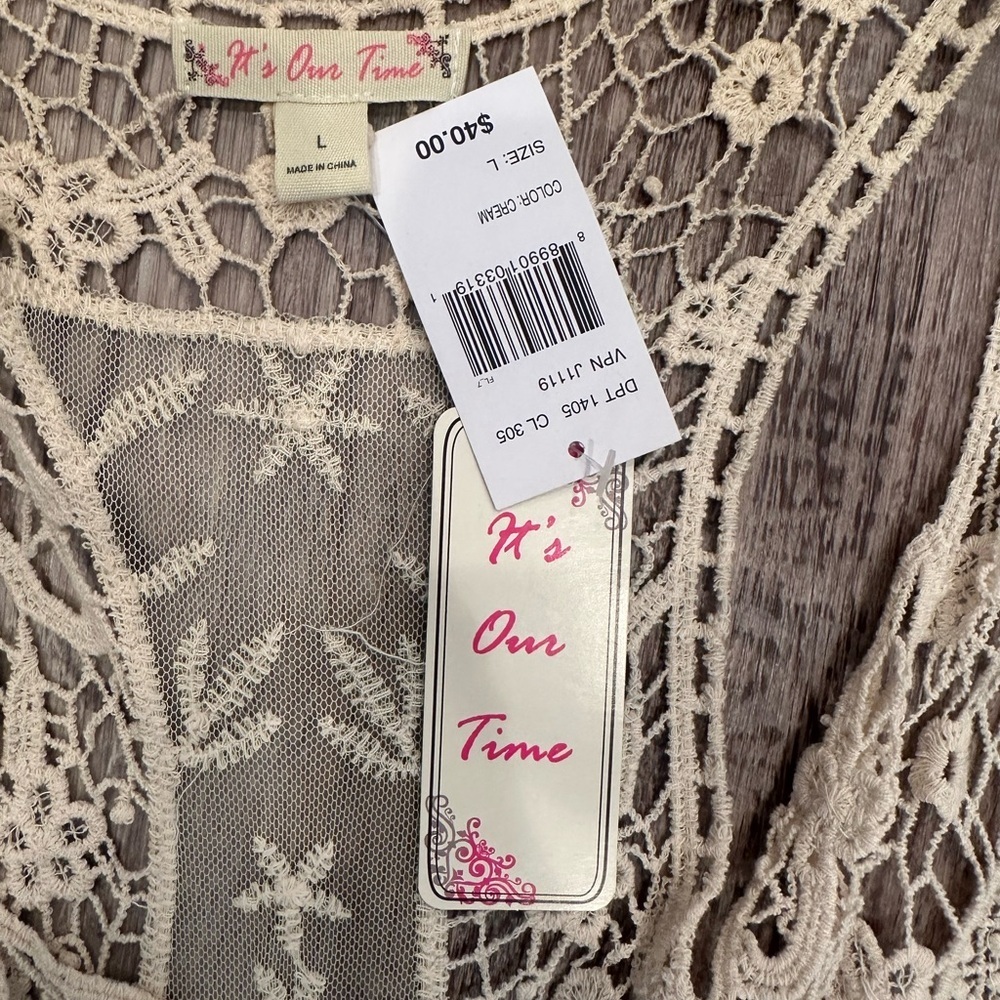 NWT Lace Crochet Kimono Lightweight Layer Sz L Coquette Boho Sheer - Picture 6 of 8